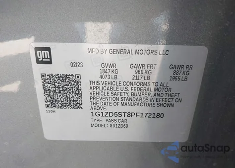 2023 Chevrolet Malibu Fwd 1Lt из США, поврежденный, VIN 1G1ZD5ST8PF172180